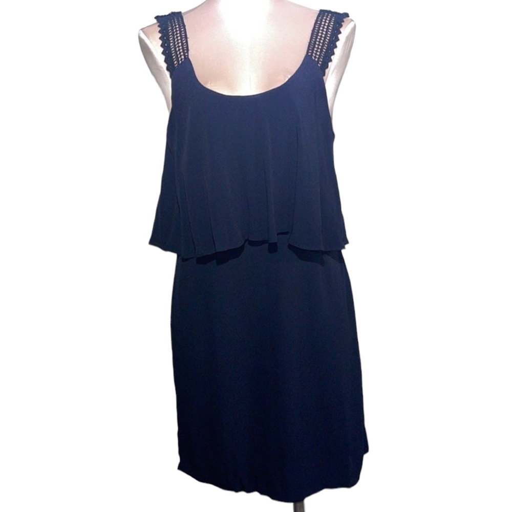 Maeve -Anthropologie navy dress. Lace straps. Size 0
